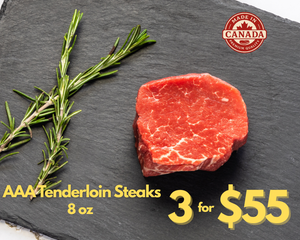 AAA Beef Tenderloin Steak Canadian 8 oz - 3 for $55