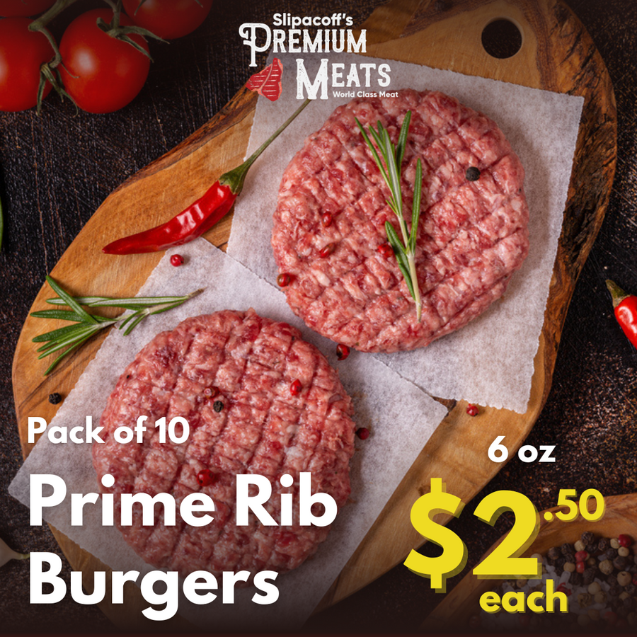 Prime Rib Burgers 6 oz $2.50 each (Pack of 10)